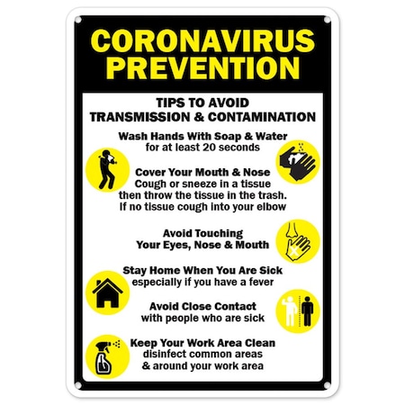 Signmission PSA, Coronavirus Prevention Tips To Avoid Transmission, 18in X 12in Rigid Plastic, NS-P-1218-25554 OS-NS-P-1218-25554